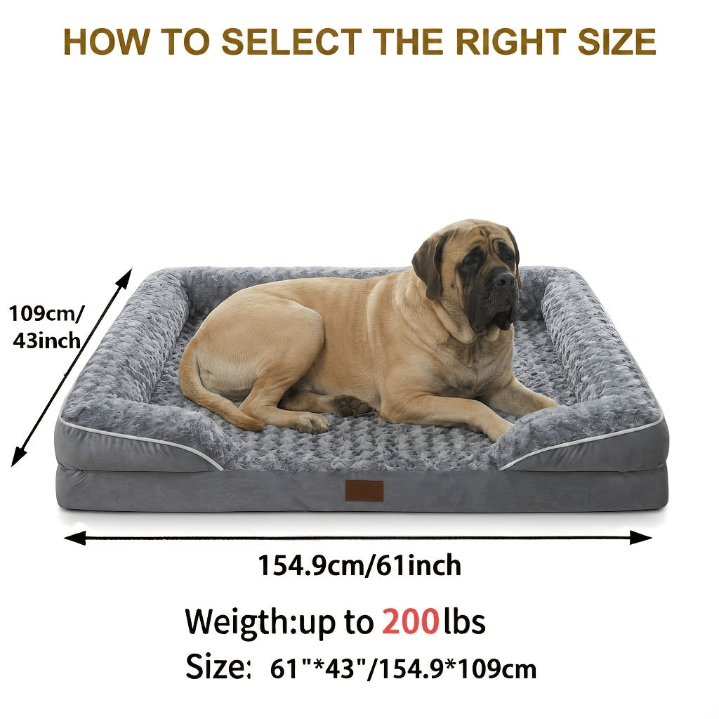 Extra Large Dog Sofa Bed with C-Shaped Bolsters, Removable Washable Plush Cover and Non-Skid Bottom, Grey Pet Couch with 20 to 71 Inch Size Options