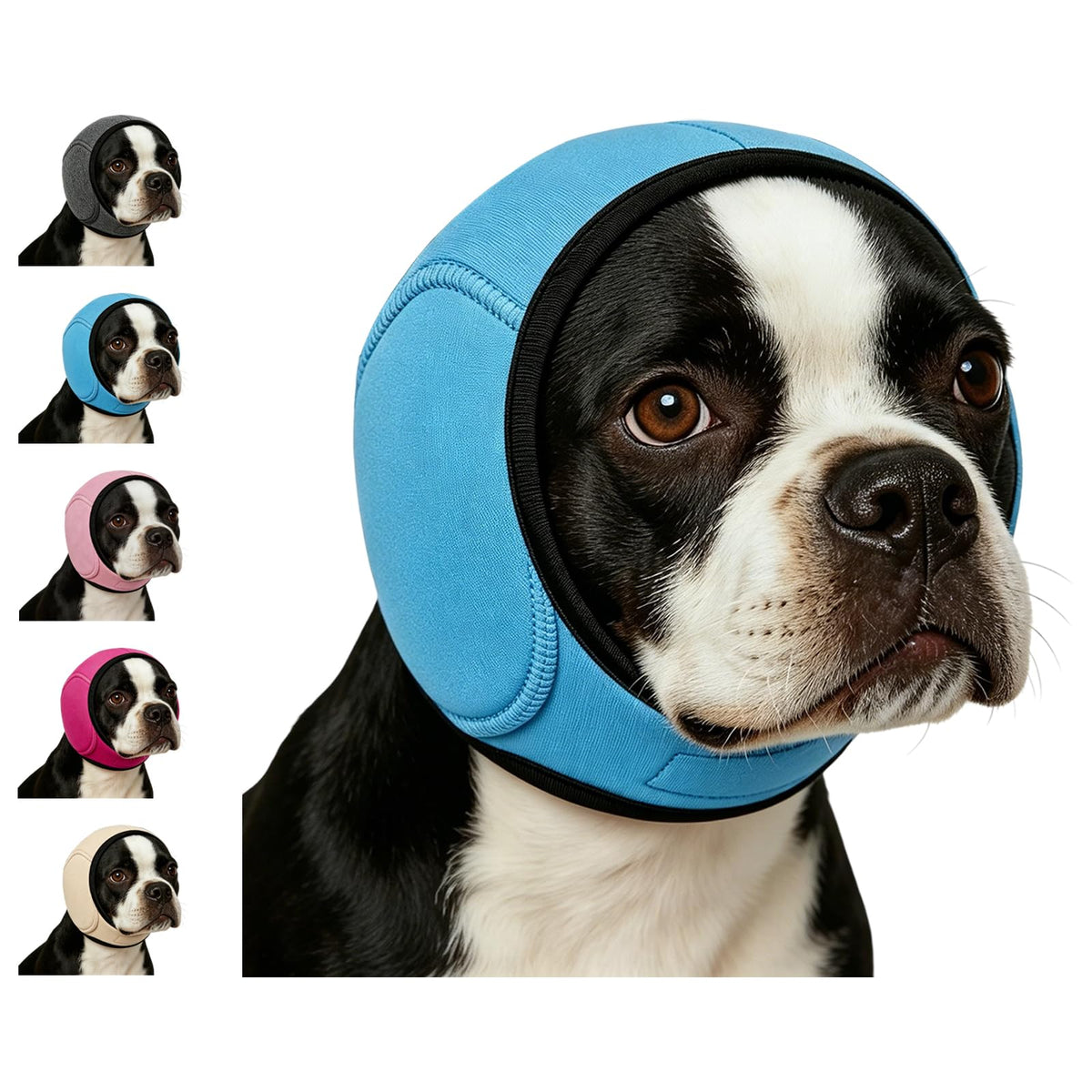 Dog Ear Wrap Grooming Hood, Adjustable Soft Ear Cover with Hook-and-Loop Closure for Supervised Bath-Time and Grooming Routines, Three Sizes and Five Colors