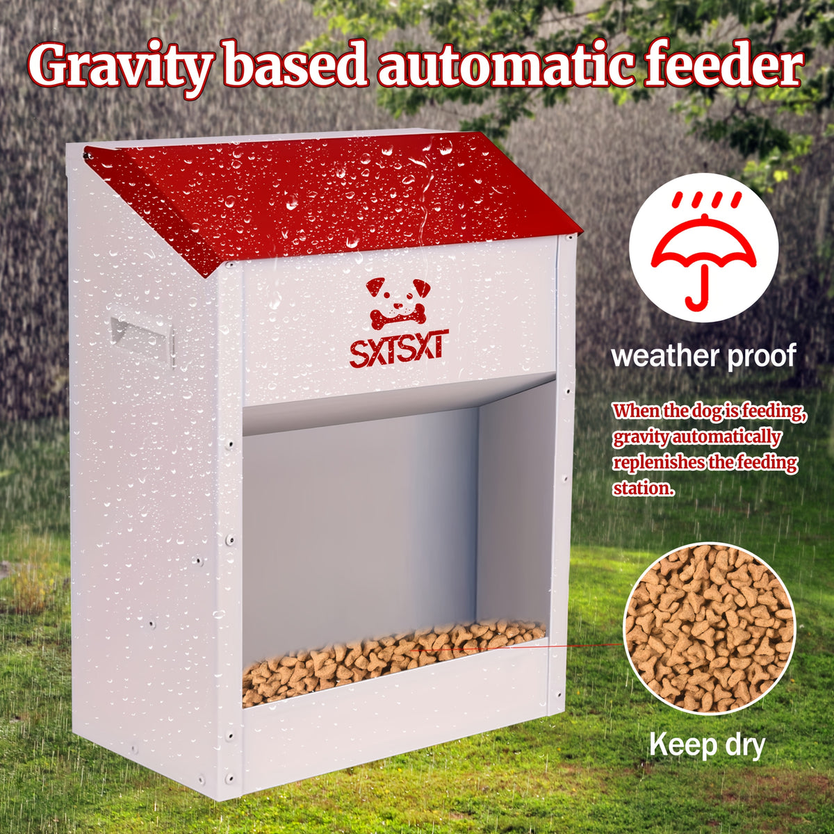 Outdoor Gravity Dog Feeder with Lift-Up Lid, No-Assembly Dry Food Dispenser in Small Puppy and Cat or Medium Dog Capacity Options
