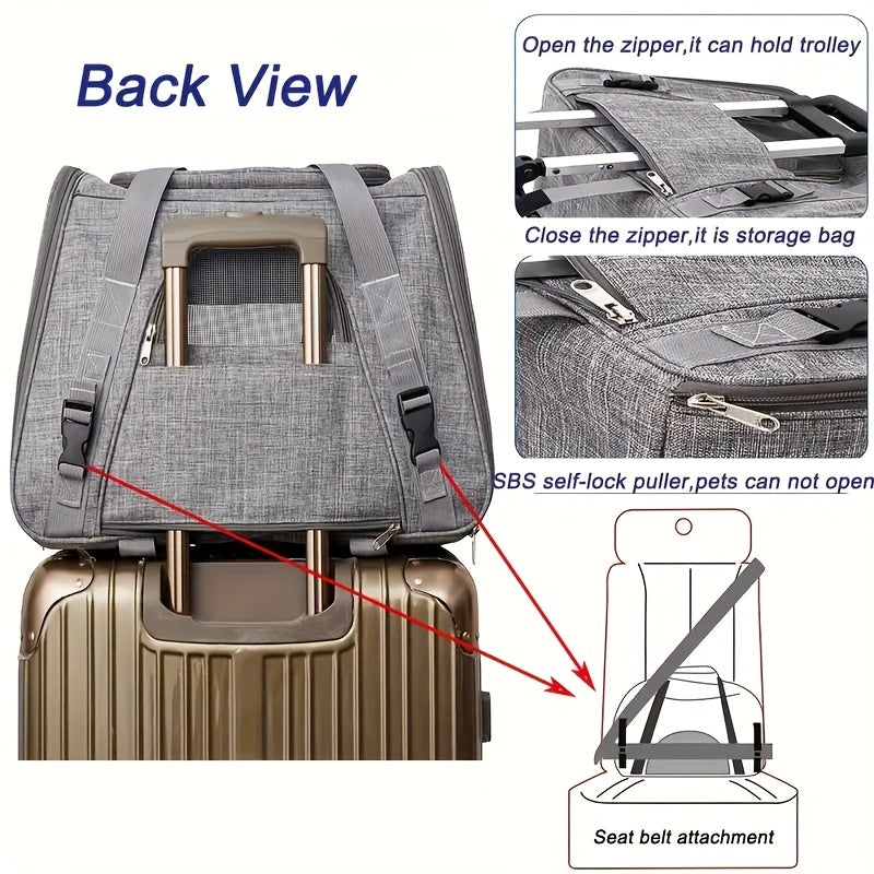 Cat Carrier with Wheels and Carrying Style Options, Foldable Mesh Pet Travel Bag in Light Grey or Pink for Vet Visits and Everyday Trips