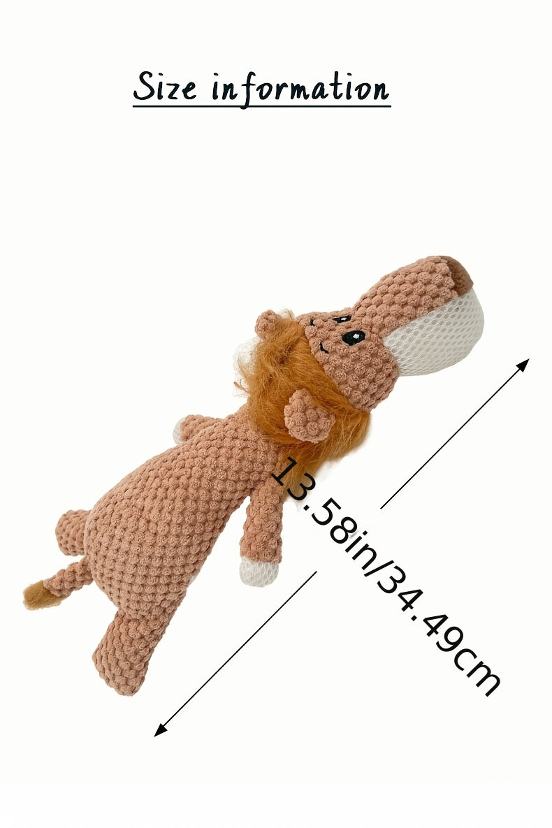 Random Animal Plush Dog Toy, One Squeaky Textured Companion for Supervised Gentle Play, Assorted Octopus, Goose, Wolf, Lion or Elephant Style