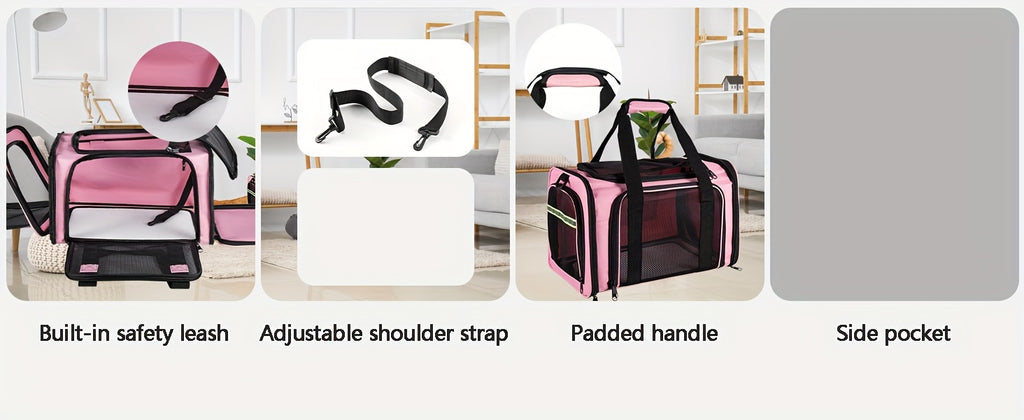 Cat Travel Carrier with Mesh Windows, Collapsible Soft-Sided Pet Bag for Cats and Small Dogs Under 15 lbs, Shoulder Strap and Padded Carry Handle
