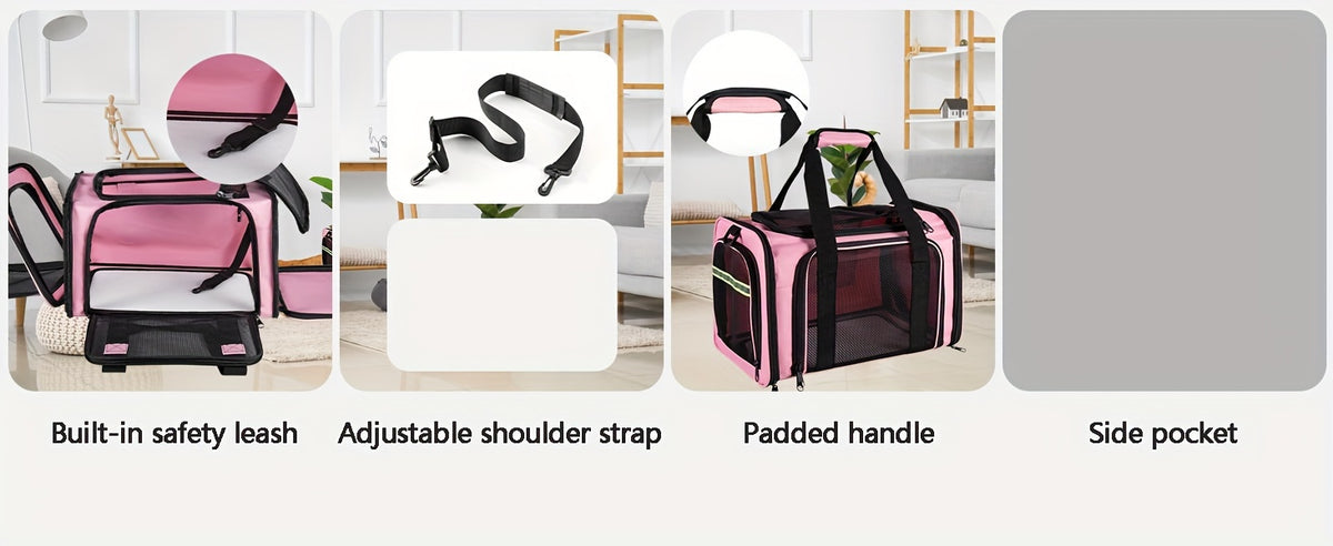 Cat Travel Carrier with Mesh Windows, Collapsible Soft-Sided Pet Bag for Cats and Small Dogs Under 15 lbs, Shoulder Strap and Padded Carry Handle