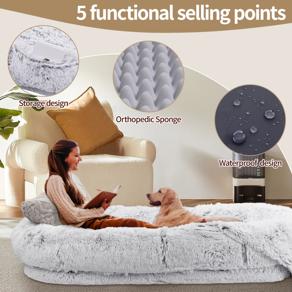 Human Dog Bed with Egg Crate Foam, Oversized Plush Lounger for Adults and Pets with Non-Slip Base and Machine Washable Cover for Indoor Relaxation