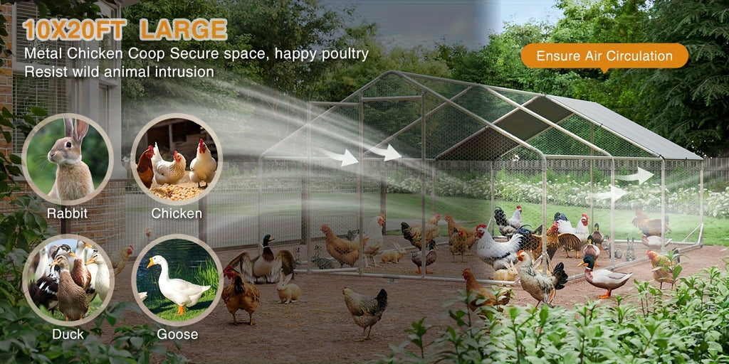 Chicken Coop with Winter Wrap Cover, Walk-In Galvanized Metal Poultry Run with Lockable Door for Backyard Hens and Ducks, White Size Options
