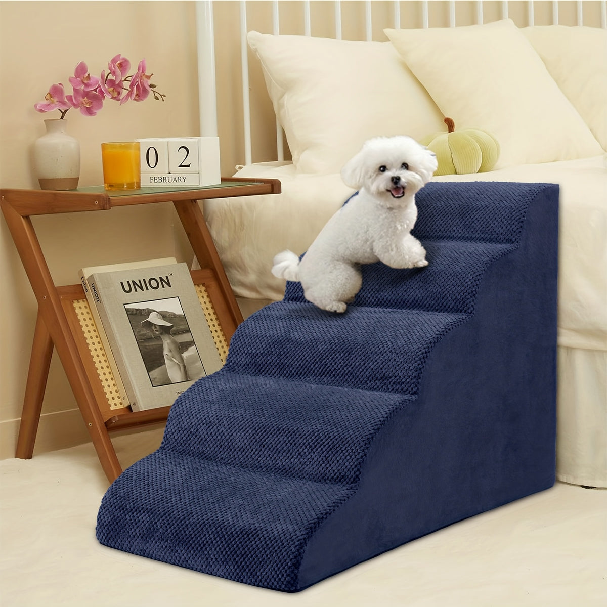 5-Step Dog Stairs with Washable Slipcover, High-Density Foam Pet Steps with Non-Slip Base for Small Dogs and Cats, Bed and Couch Access in Six Colors
