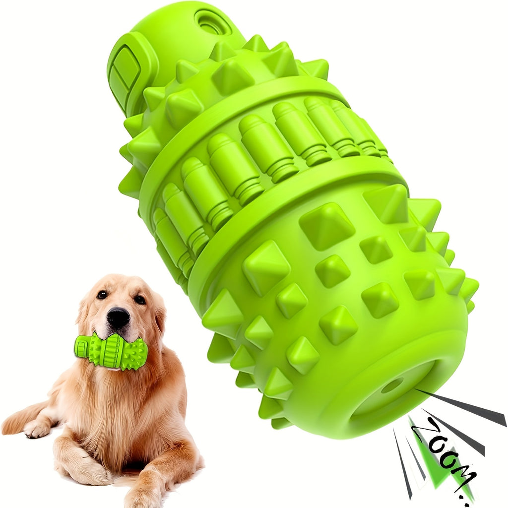 Bottle-Shaped Dog Chew Toy with Squeaker, Textured Rubber Play Toy in Green or Blue for Medium and Large Dogs, Supervised Interactive Games