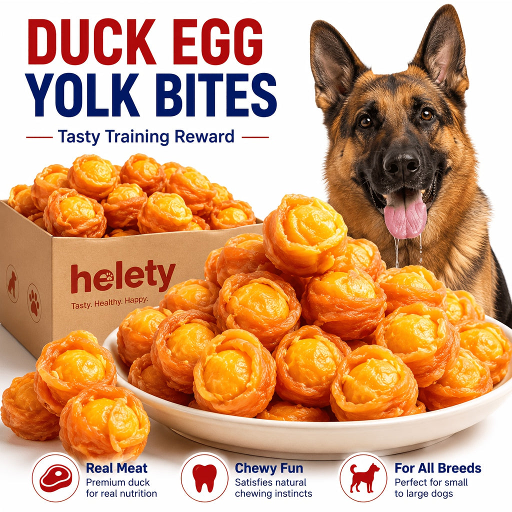 Meat Wrapped Egg Yolk Dog Treats, Chicken or Duck Flavor Chewy Reward Bites in 115g, 255g and 510g Options for Supervised Training and Snack Time