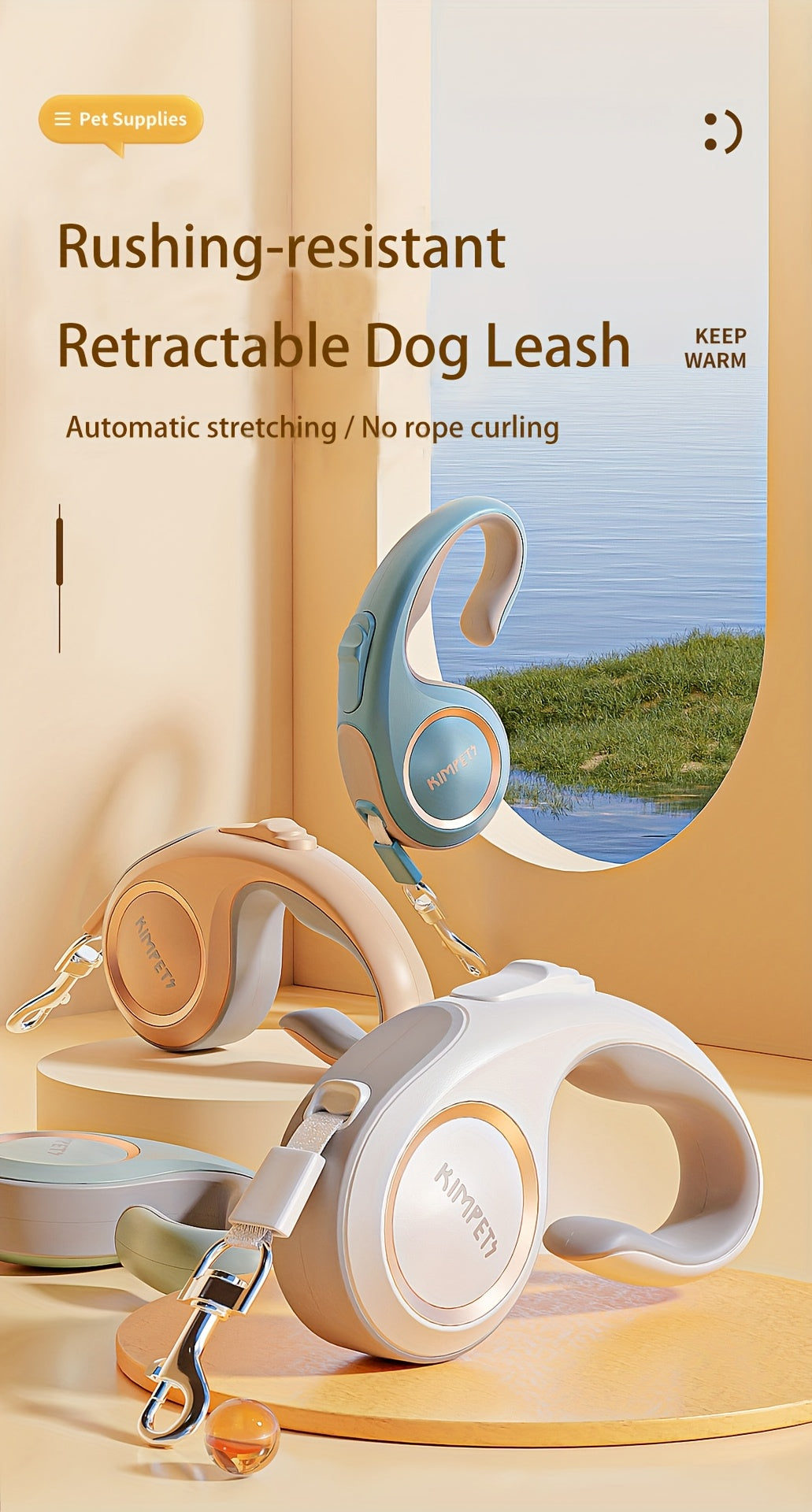 16ft Retractable Dog Leash with C-Shaped Ergonomic Handle, One-Button Lock and Unlock Control and 360-Degree Tangle-Reducing Design for Daily Walks