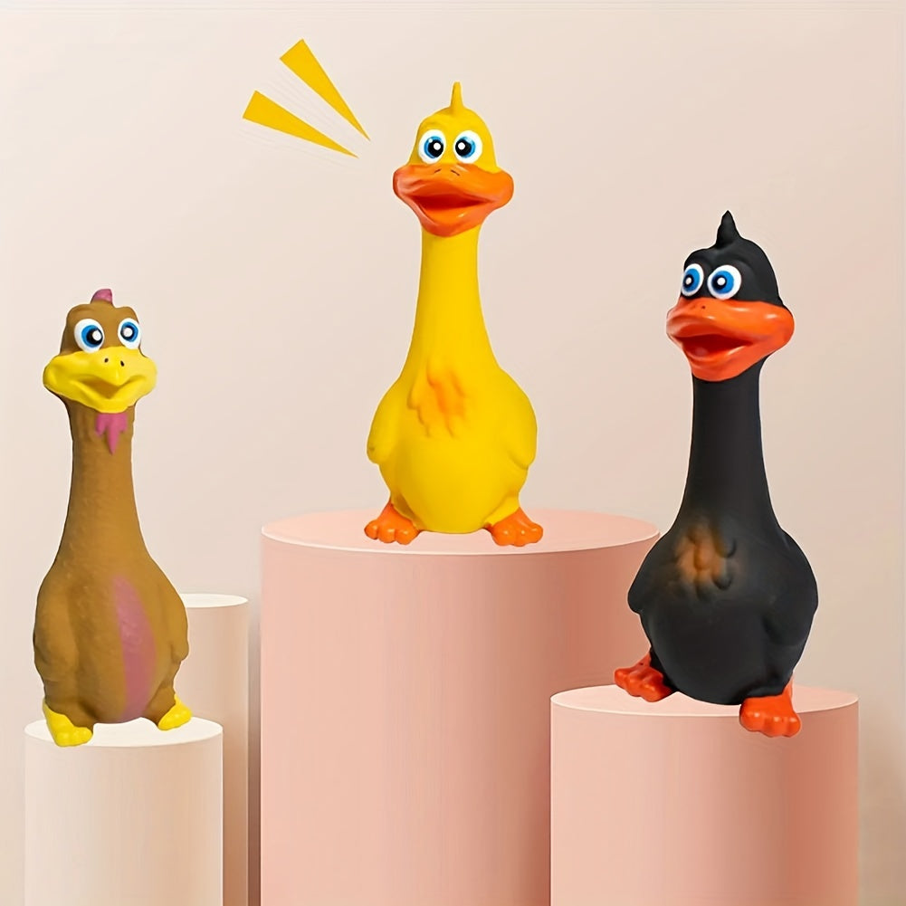 Squeaky Chicken Dog Toy, Rubber Chew and Interactive Play Toy with Brown Chicken, Black Duck or Three-Piece Bird Set Options