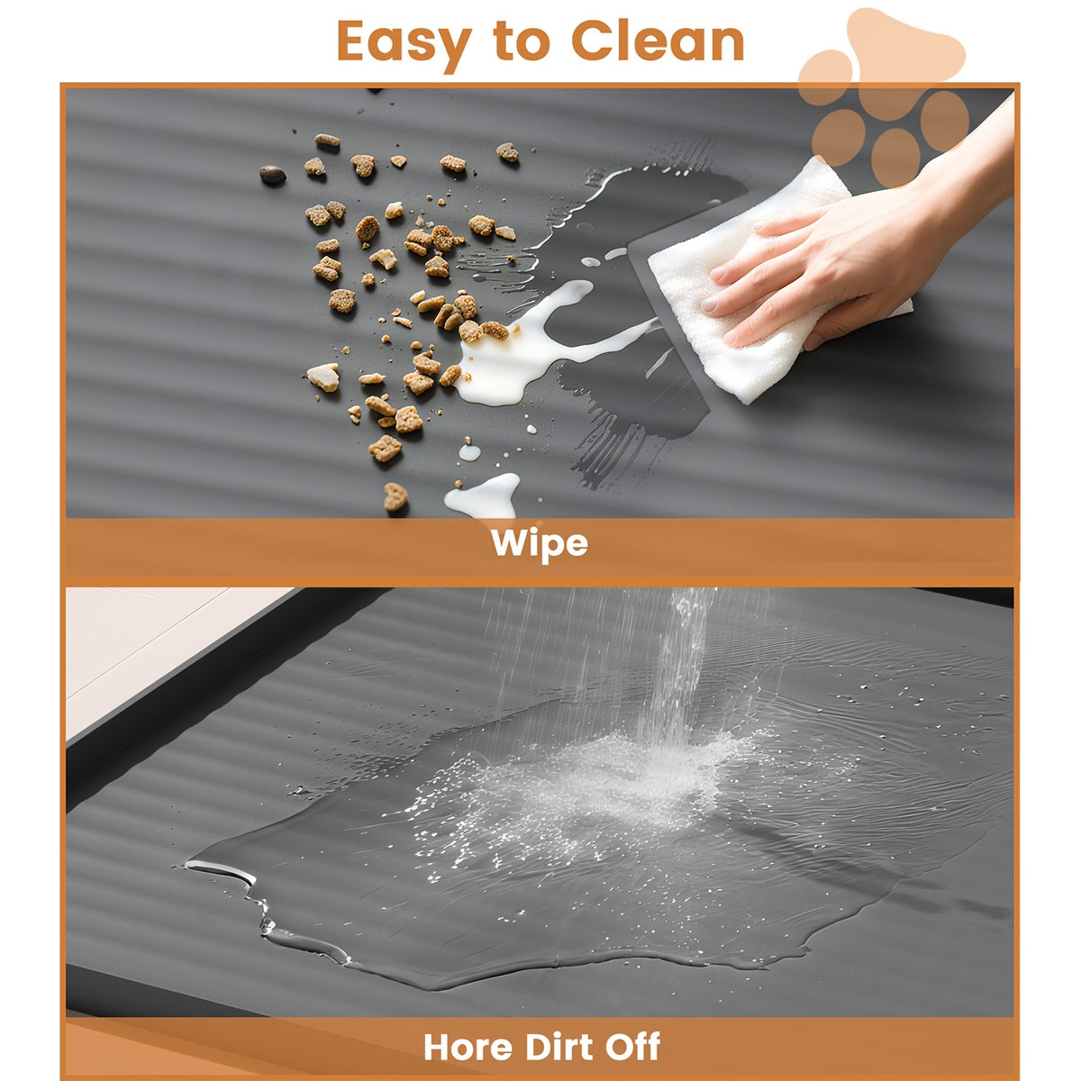 Large Dog Feeding Mat 36 x 24 Inches, Grey Waterproof Pet Bowl Placemat with Raised Edges, Grooved Surface and Roll-Up Design for Food and Water