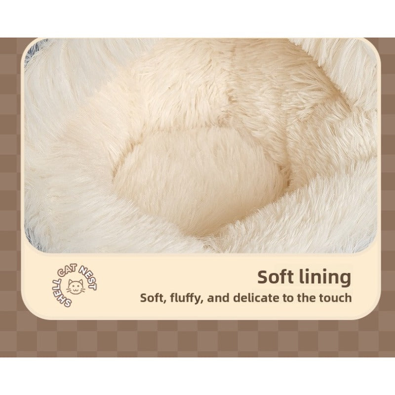 Plush Cat Cave Bed with Shell-Shaped Semi-Enclosed Design, 15.75 Inch Long Plush Pet Nest for Cozy Indoor Rest in Three Color Options