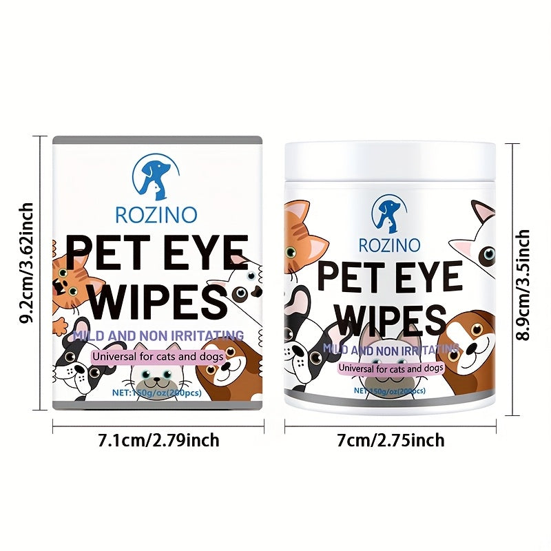 Pet Eye Wipes for Dogs and Cats, 200 Fragrance-Free Sheets for Gentle Tear Stain Area Cleaning, Dirt and Crust Removal and Daily Grooming