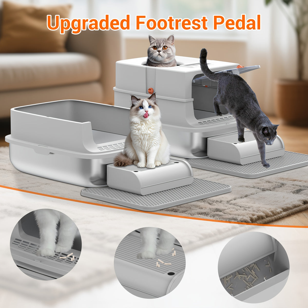 Modular Stainless Steel Cat Litter Box with Lid, Extra Large High-Sided Enclosed or Semi-Open Cat Toilet with Step, Mat and Scoop