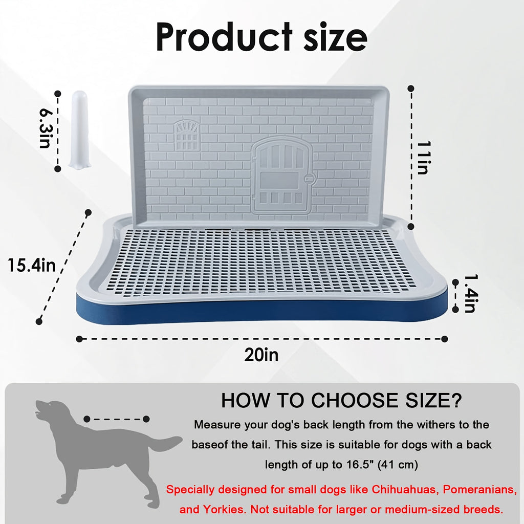 Dog Potty Tray with Tall Splash Guard, 20 x 15.4 Inch Navy Blue Indoor Puppy Toilet with Removable Grate for Small Dog House Training