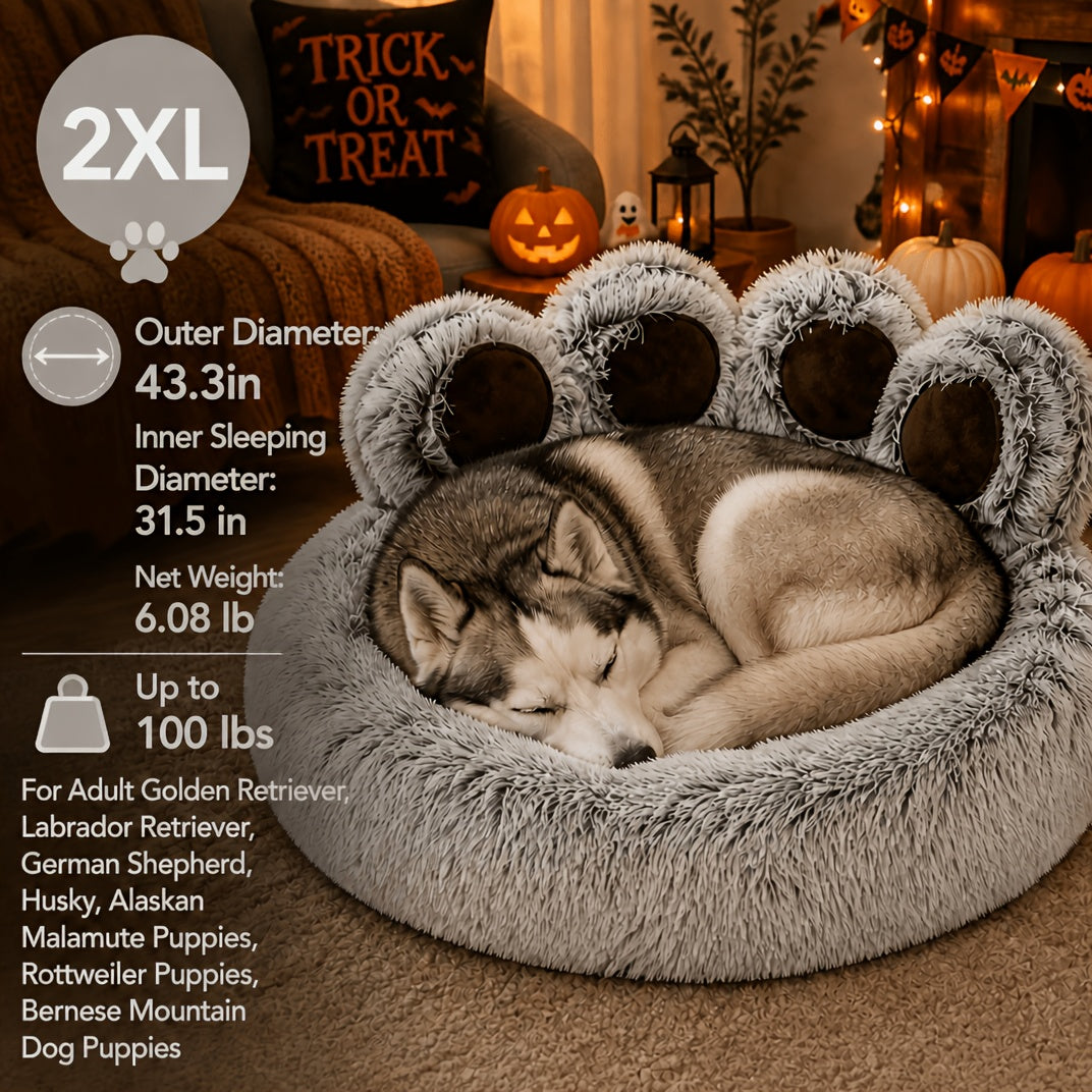 Bear Paw Dog Bed with Plush Raised Sides, Soft Cozy Cat Sleeping Cushion for Indoor Naps, Five Color Options and Six Sizes
