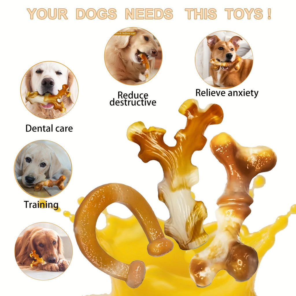 Tough Dog Chew Toy Set for Medium and Large Dogs, Textured Nylon Chewing Toys in 2-Piece or 3-Piece Bone Pack Options for Supervised Play