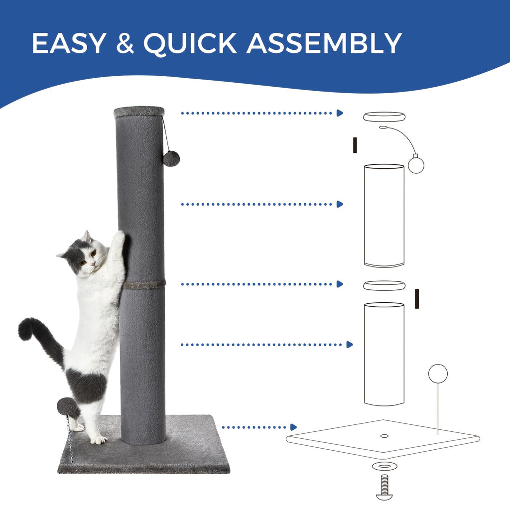 Thick Cat Scratching Post for Large Cats, 41.73-Inch Tall Hardwood Scratcher with 5.7-Inch Column, Heavy Base and Replaceable Toy Balls, Gray
