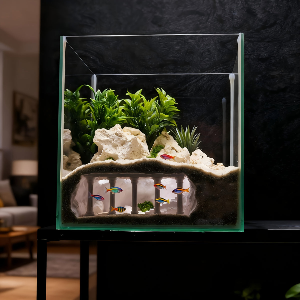Aquarium Castle Decoration with Betta Hideout Caves, White PLA Palace Ornament for Fish Tank Aquascaping and Fish Enthusiast Gifts