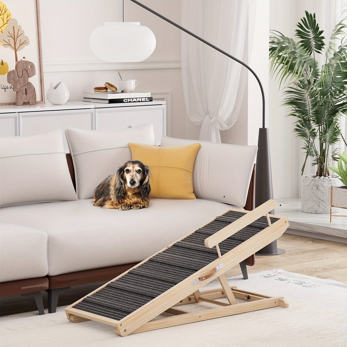 Dog Ramp for Bed and Sofa, Folding Wooden Pet Ramp with Adjustable Height and Side Guards, 40, 44 or 55 Inch Length Options for Furniture Access