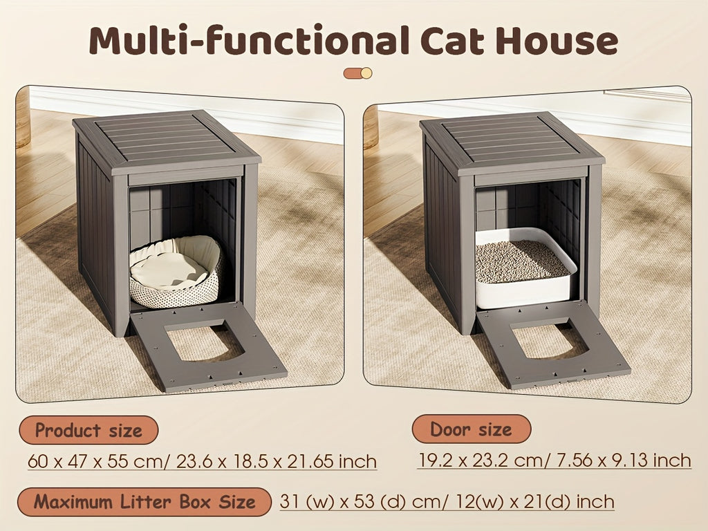Resin Cat Litter Box with Ventilated House Design, Easy-to-Clean Large-Capacity Pet Enclosure for Small and Medium Pets, TT027 Model Options