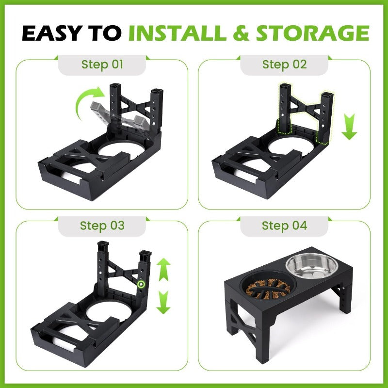 Adjustable Raised Dog Bowl Set with 5 Height Settings, 2 Stainless Steel Bowls and 1 Slow Feeder for Small to Large Dogs, Black or Gray