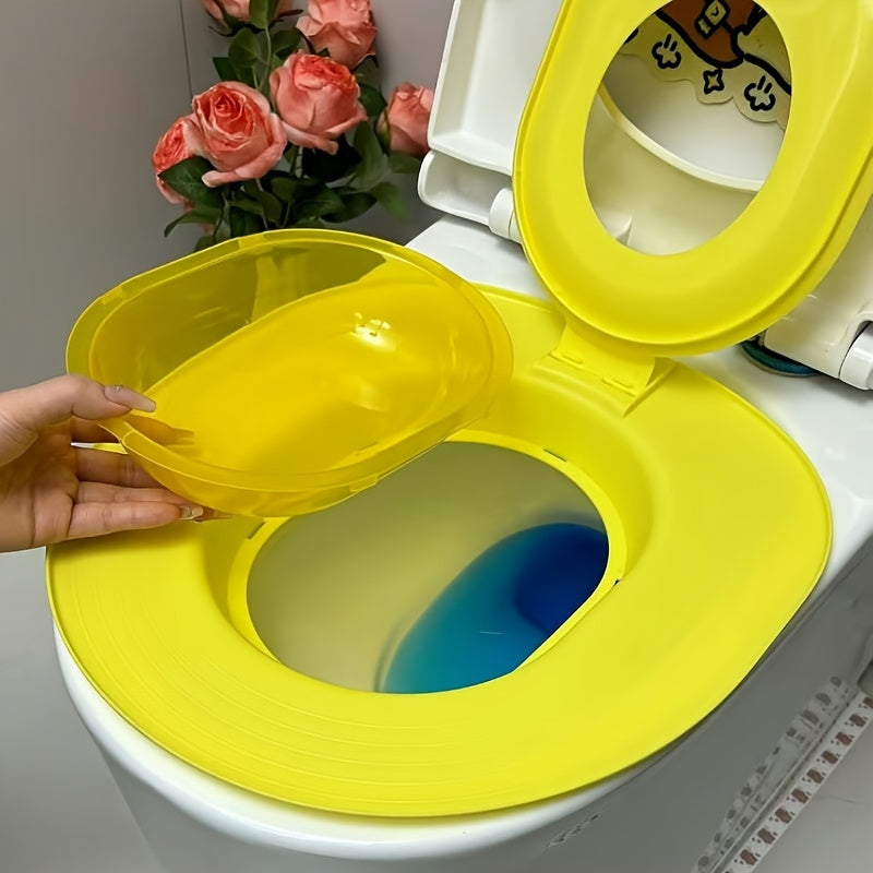 Cat Toilet Training Seat with Oval Design, Easy-Clean Bathroom Training Tray in Pink, Blue or Yellow with Two Toilet Stickers per Selected Color Option