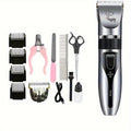 Rechargeable Dog Grooming Clippers Set in Silver, Low-Noise Electric Pet Hair Trimmer with Four Guide Combs for At-Home Dog and Cat Coat Care