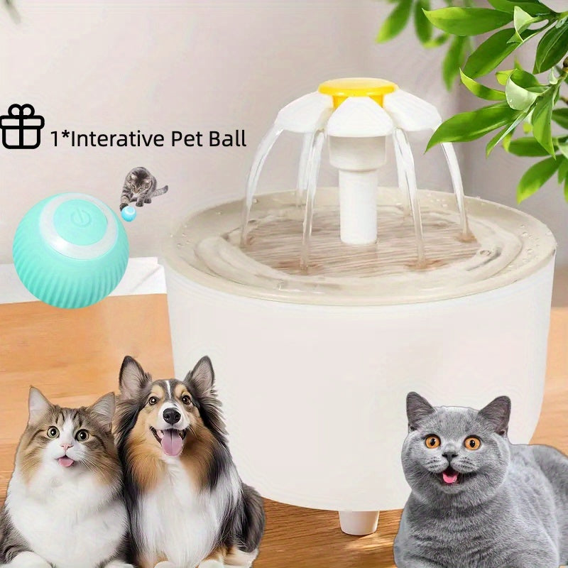 Flower Cat Water Fountain 50.72 oz, USB Powered Pet Drinking Dispenser with One Pump and Clear Top Tray for Indoor Cats and Small Pets