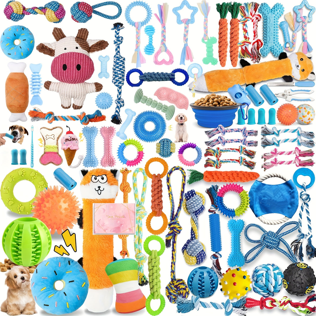 Puppy Toy Variety Pack for Small Dogs, Random 6, 12 or 19 Piece Assortment with Rope and Squeaky Toy Styles for Supervised Chew, Fetch and Tug Play