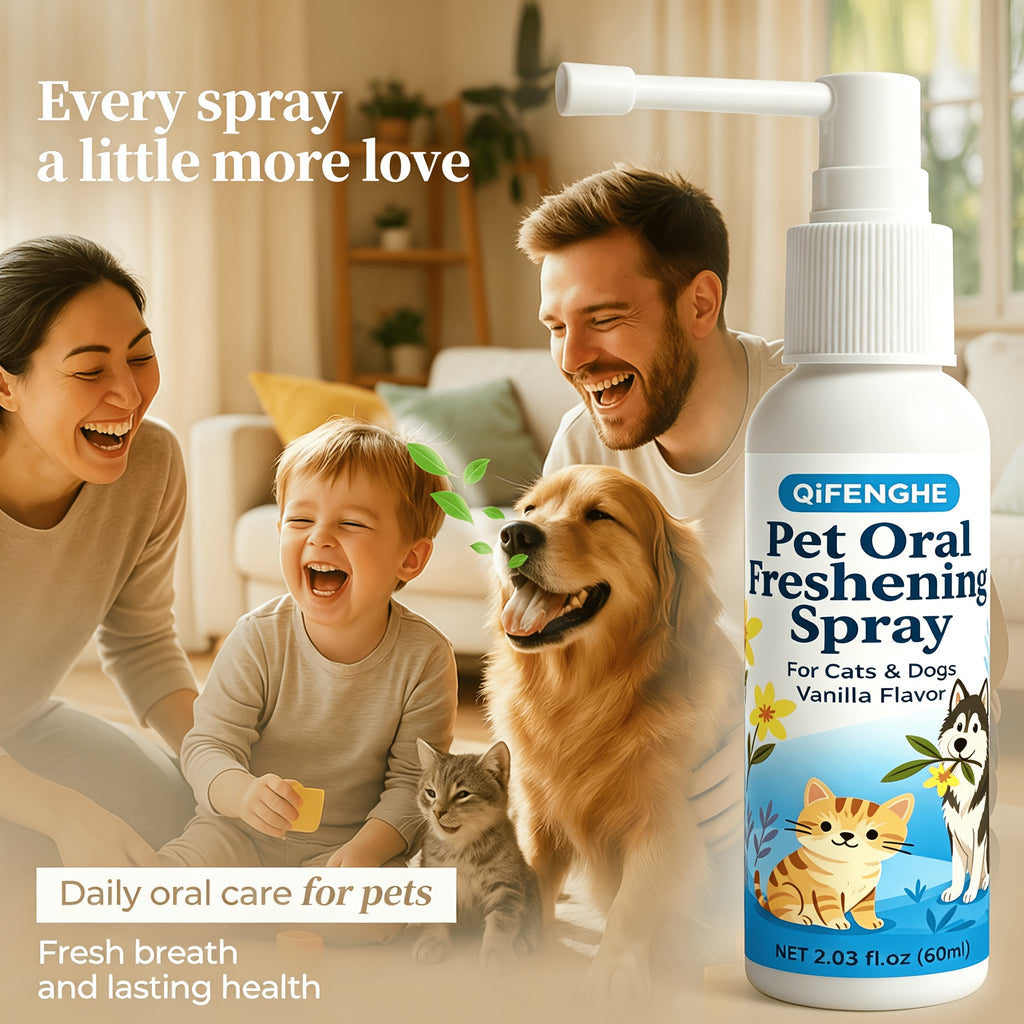 Dog Dental Spray for Dogs and Cats, Vanilla Flavor Pet Breath Freshener in 2.03 fl oz Bottle with Spray Nozzle for At-Home Oral Care Routines