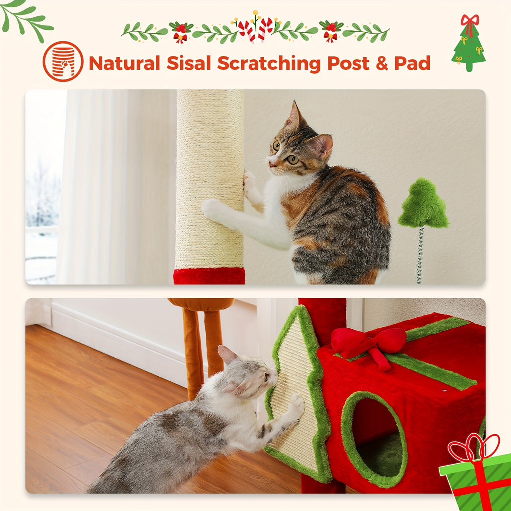 Floor to Ceiling Cat Tree, 90–107 Inch Adjustable 4-Tier Indoor Cat Tower with Tension Rod and Soft Carpet-Style Platforms for Climbing and Rest
