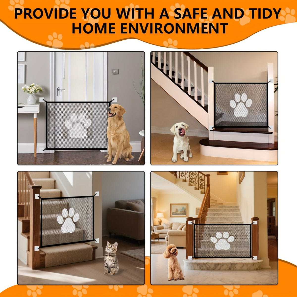 Dog Mesh Gate for Room Separation, Portable Folding Pet Barrier Net with 43.31 Inch Small and 70.87 Inch Large Length Options or Model M Set