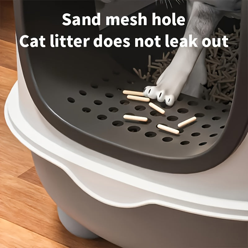 Covered Cat Litter Box with Scoop, Removable Hood and Front Entry Door, Enclosed Indoor Kitty Toilet for Daily Cleaning in Gray, Purple or Blue