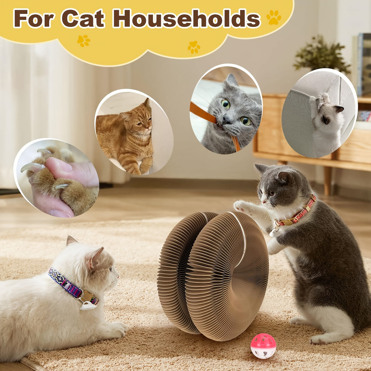 Cat Scratcher Ball Toy 2-Pack, Magic Organ Scratching Board for Indoor Cats, Battery-Free Interactive Play and Everyday Enrichment