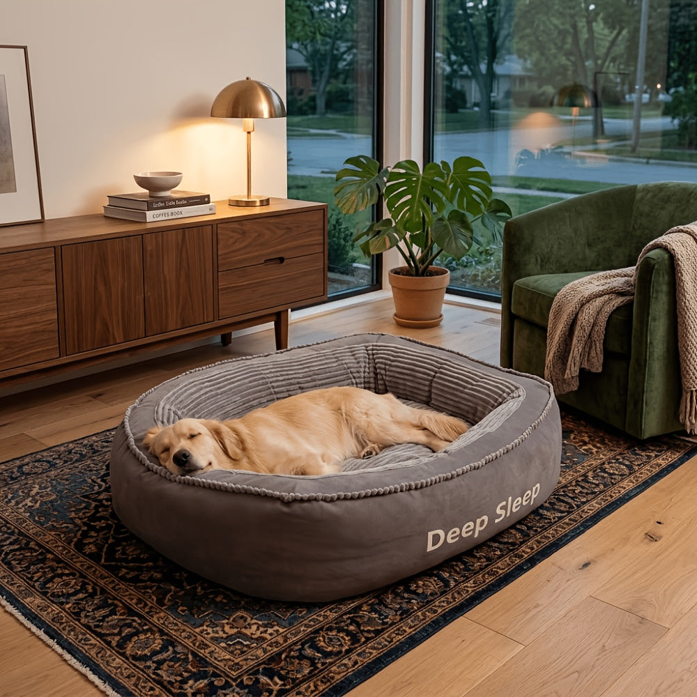 Memory Foam Dog Sofa Bed with Oval Orthopedic Design, Removable Washable Cushion and Non-Slip Bottom, Brown Pet Lounger in M, L and XL