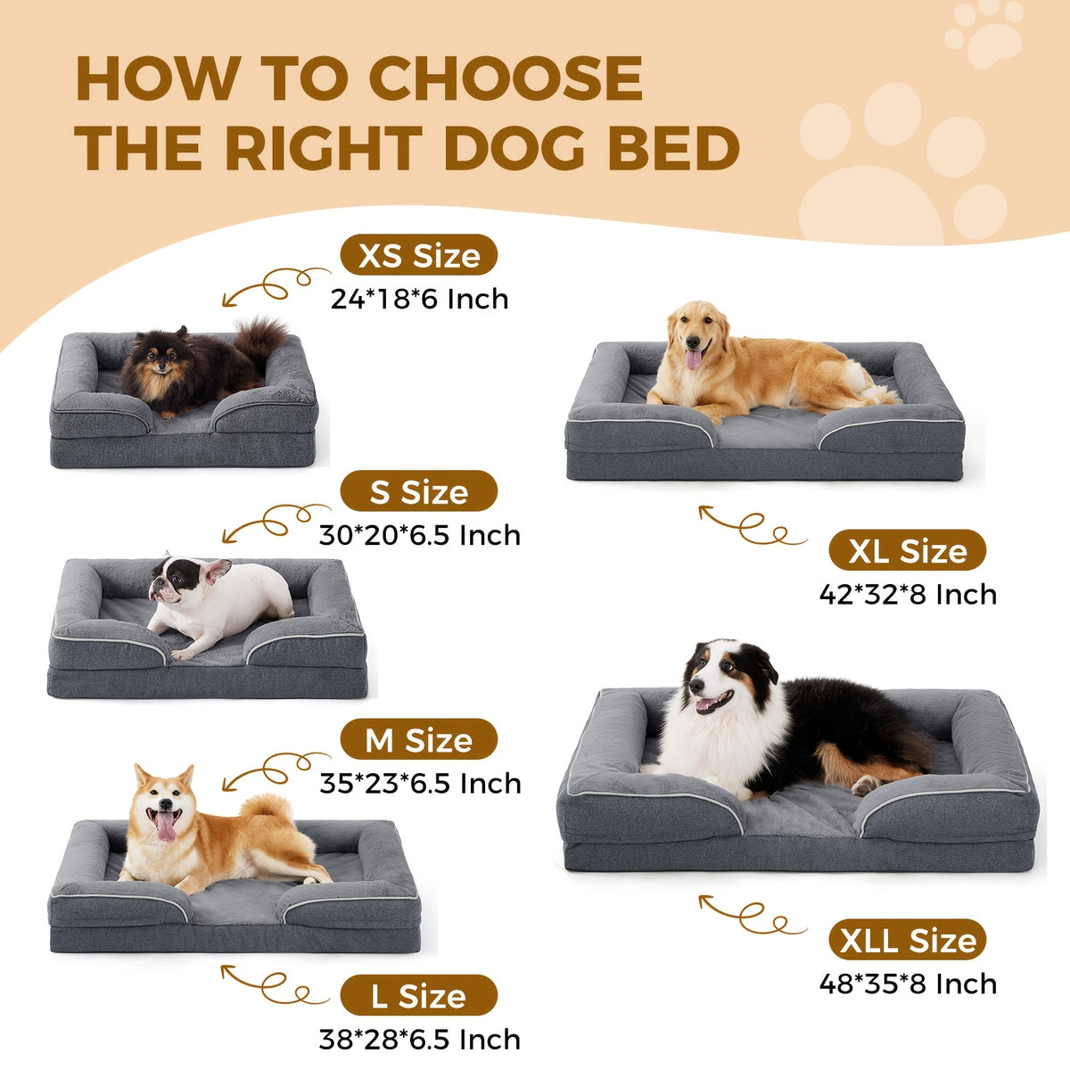 Egg Crate Foam Dog Bed with Removable Washable Cover, Orthopedic Pet Cushion for Small to Large Dogs, Gray Brown and Blue Options in XS to L