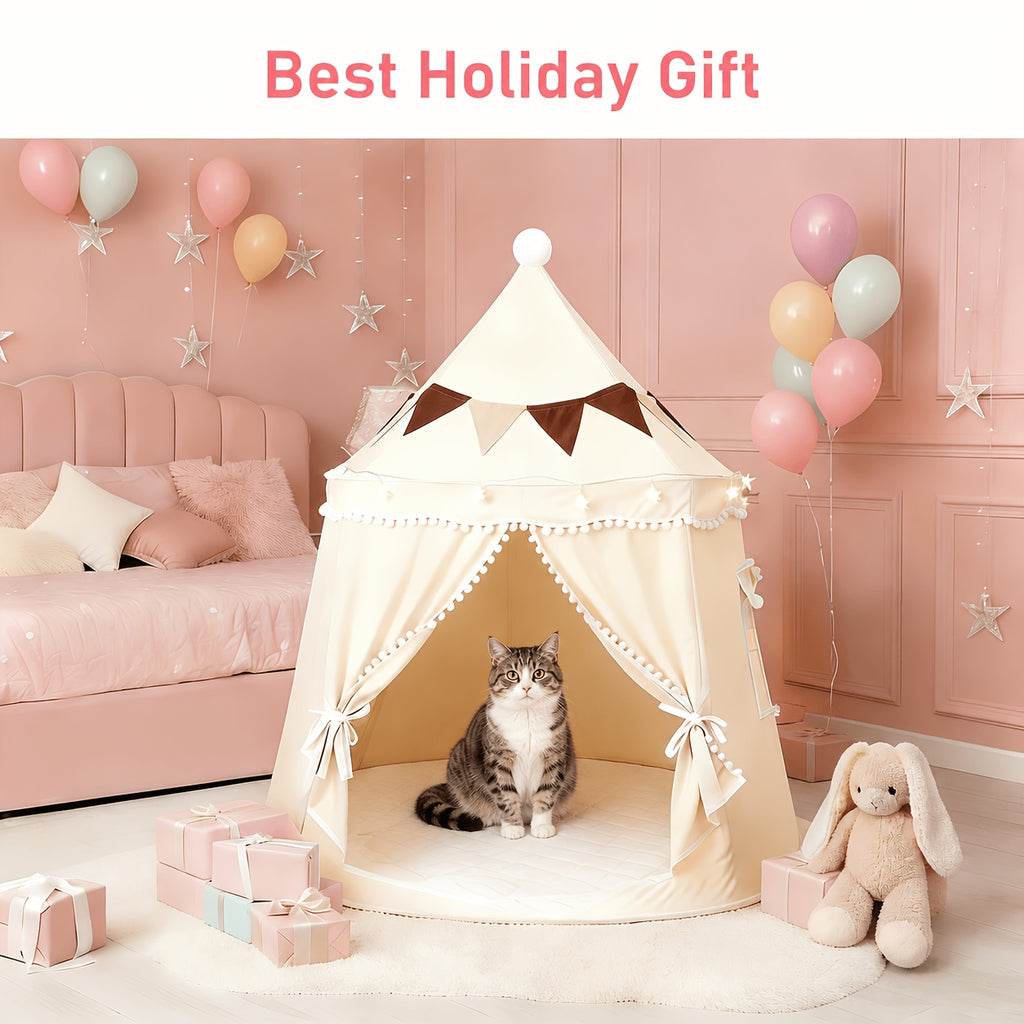 Pop Up Pet Tent for Dogs and Cats, Portable Dome Shelter with No Assembly for Camping and Road Trips, Basic or Mat, Star Lights and Flag Set