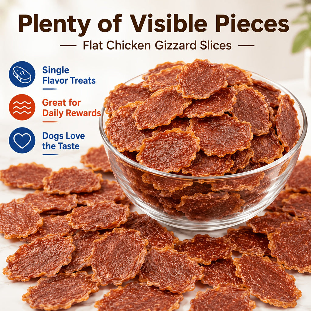 Chicken Gizzard Jerky for Dogs 7.05 oz, Grain-Free High-Protein Dog Treat Slices with No Artificial Flavors for Positive-Reward Training