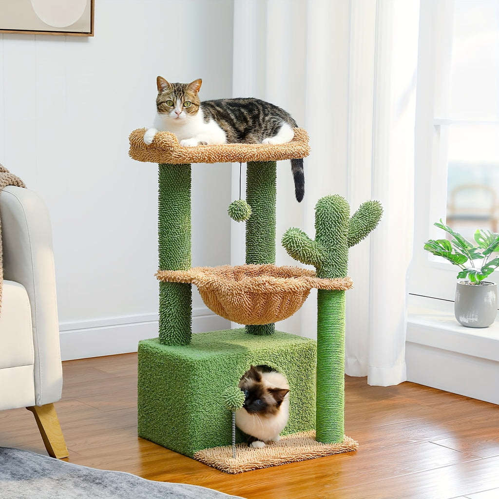 Cat Tower with Deep Hammock and Top Perch, 4-in-1 Indoor Cat Tree Listing with Condo and Scratching Post, Color and Size-Labeled Model Options