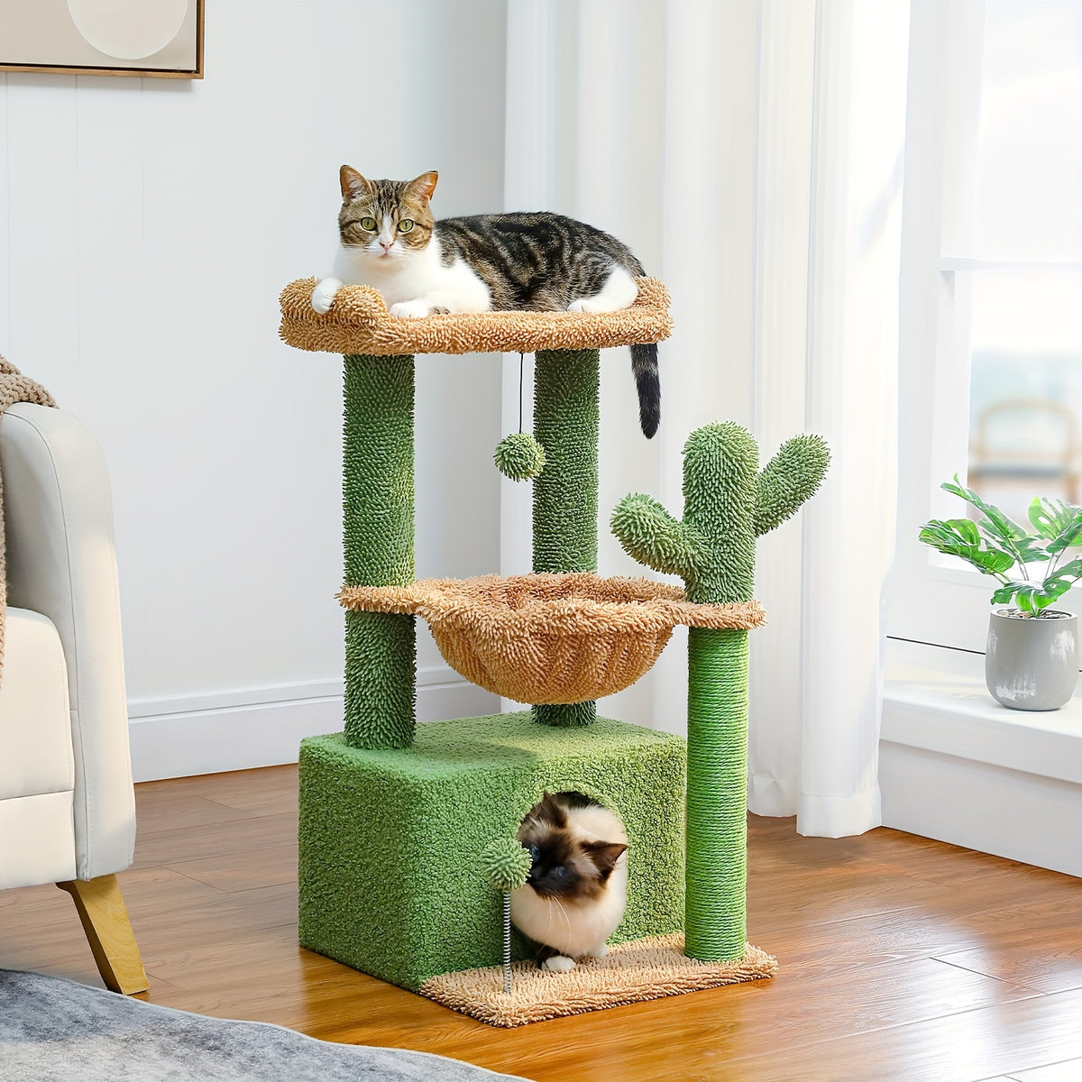 Cat Tower with Deep Hammock and Top Perch, 4-in-1 Indoor Cat Tree Listing with Condo and Scratching Post, Color and Size-Labeled Model Options