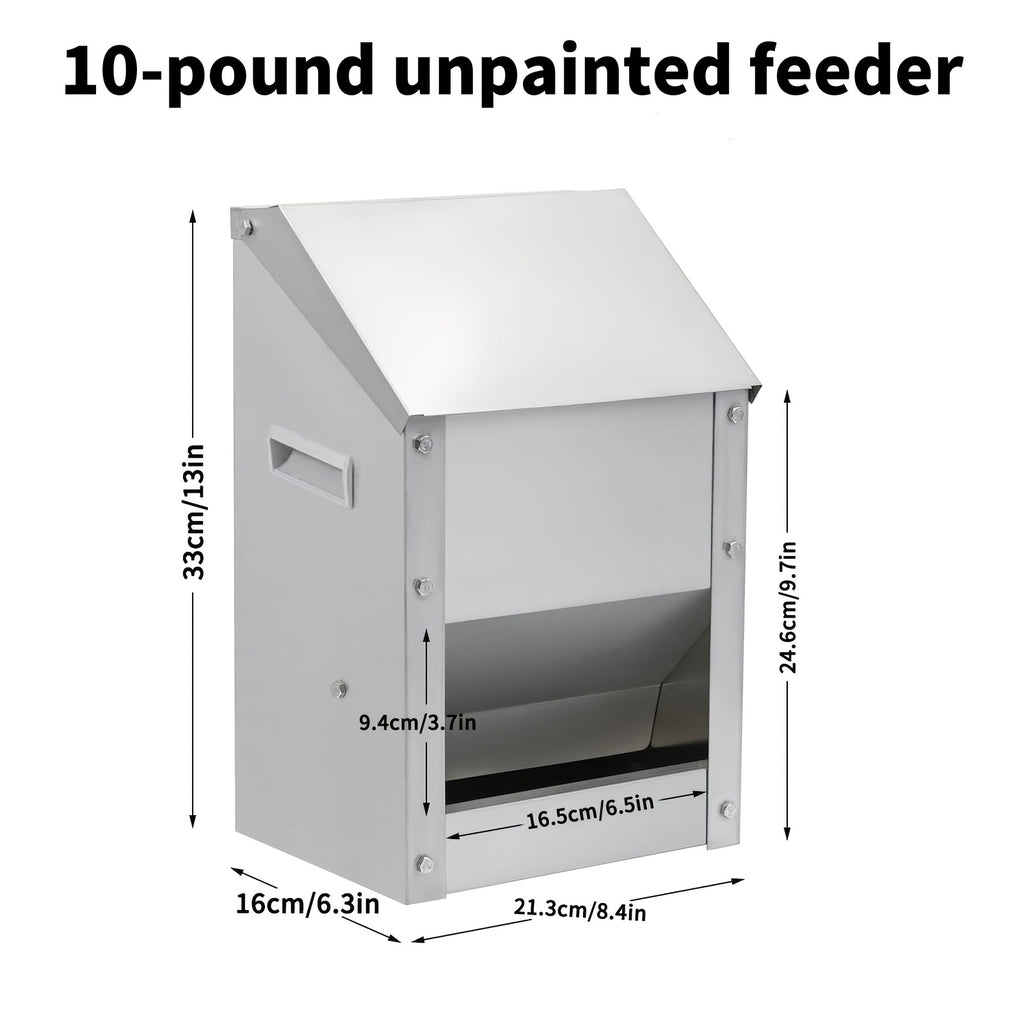 Wall Mounted Chicken Feeder with Cover, Galvanized Metal Gravity Poultry Food Dispenser for Backyard Coops, Chicken, Duck and Quail Feeding