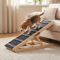 Dog Ramp with Guardrails for Bed and Couch Access, Adjustable Wooden Pet Climbing Ramp with Textured Traction Surface and Folding Support