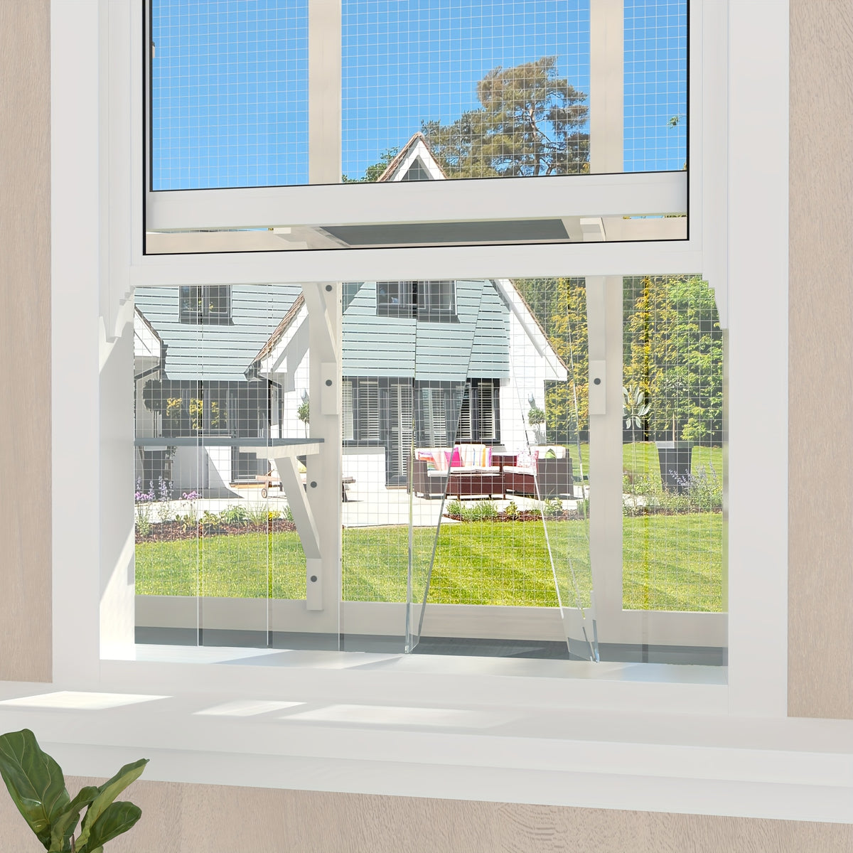 Window Catio for Indoor Cats, Wooden Wall-Mounted Cat Window Box with 4 Platforms and 3 Doors for Sunbathing, Play and Tunnel Connection