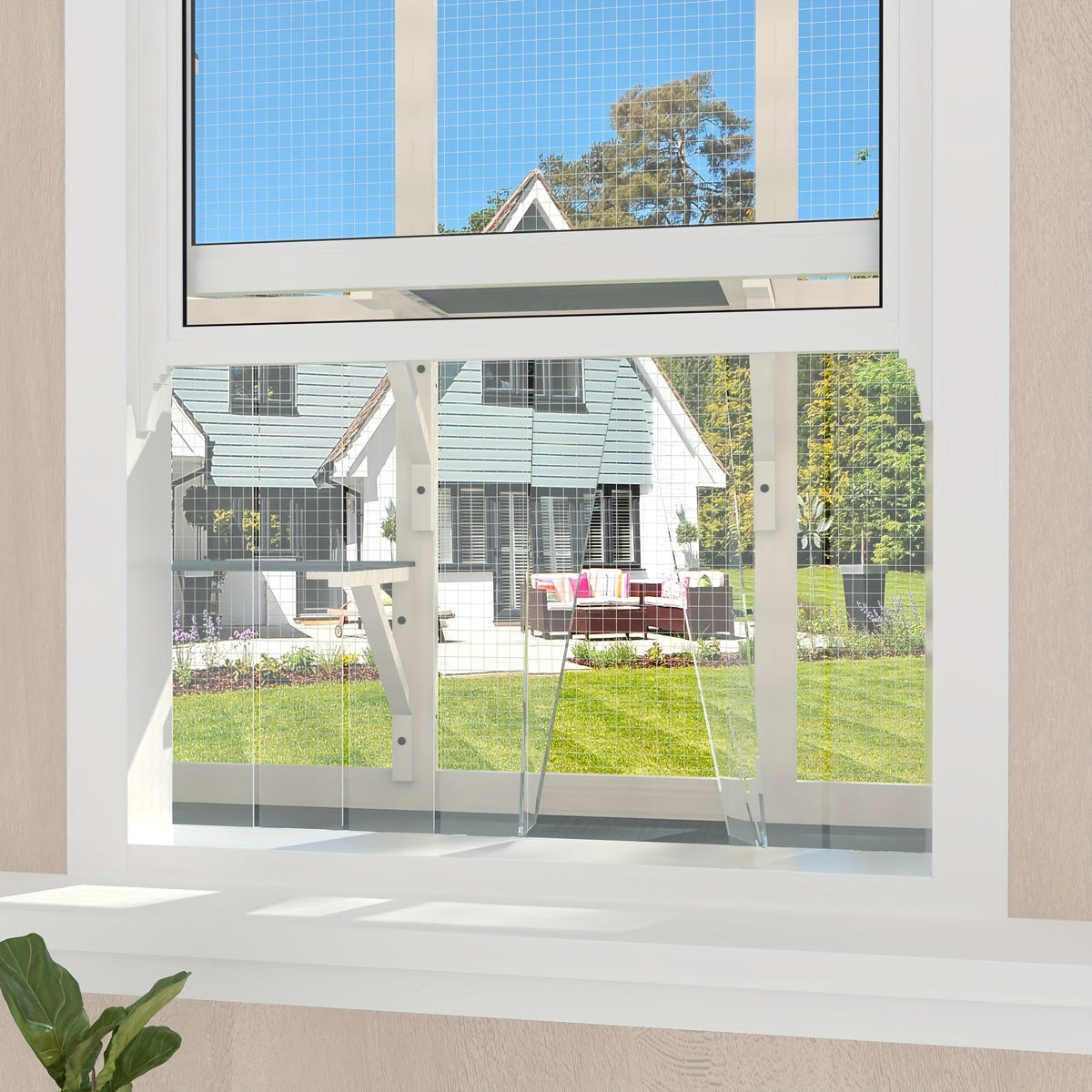 Window Catio for Indoor Cats, Wooden Wall-Mounted Cat Window Box with 4 Platforms and 3 Doors for Sunbathing, Play and Tunnel Connection