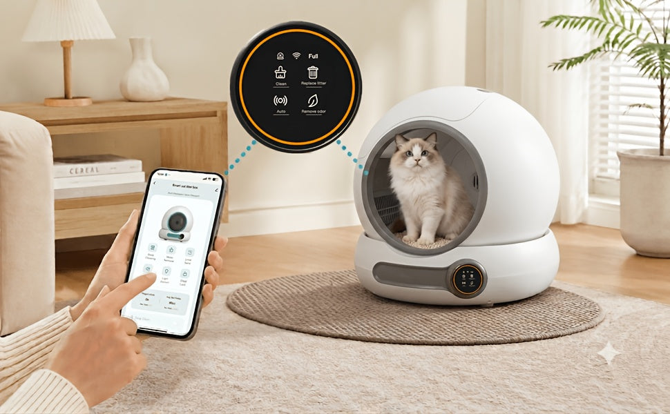 Self-Cleaning Cat Litter Box 17.17 Gallon Space, White Automatic Cat Toilet with Litter Bag for Everyday Indoor Cat Care, Without Battery