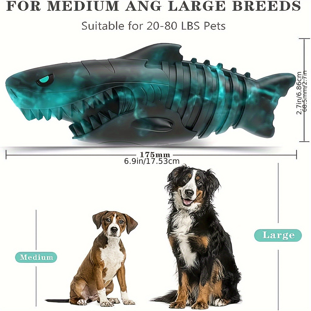 Shark Dog Chew Toy with Squeaker, Milk-Scented Natural Rubber in Large Black Blue Option for Medium and Large Dogs and Supervised Interactive Play