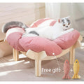 Pink Wooden Cat Lounge Bed with Soft Cushion, Elevated Indoor Pet Sofa Chair in Pink + Two Linen Fish Style for Cat Naps and Cozy Home Lounging