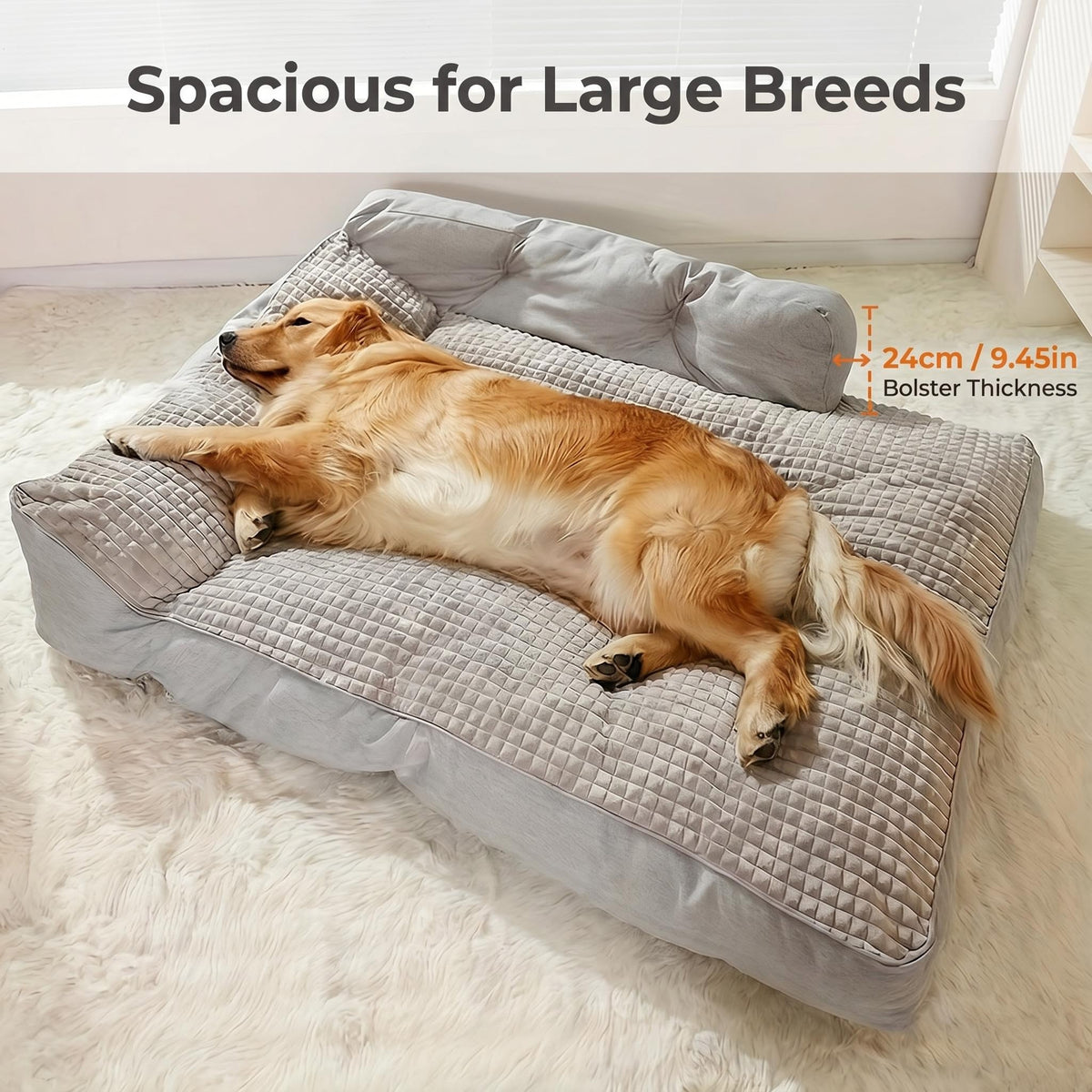 Bolster Orthopedic Dog Bed with Memory Foam and Egg Crate Cushioning, Gray Pet Sofa for Medium, Large and Senior Dogs in Four Sizes