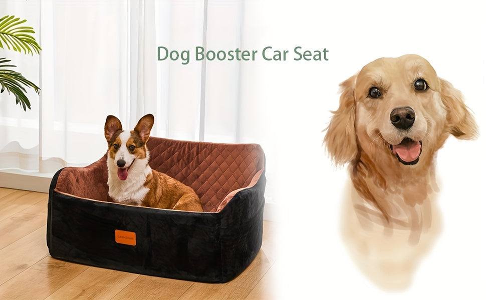 Dog Car Seat with Seat Belt Pass-Through, Memory Foam Pet Travel Bed with Removable Washable Design and Adjustable Straps in Medium and Large Options
